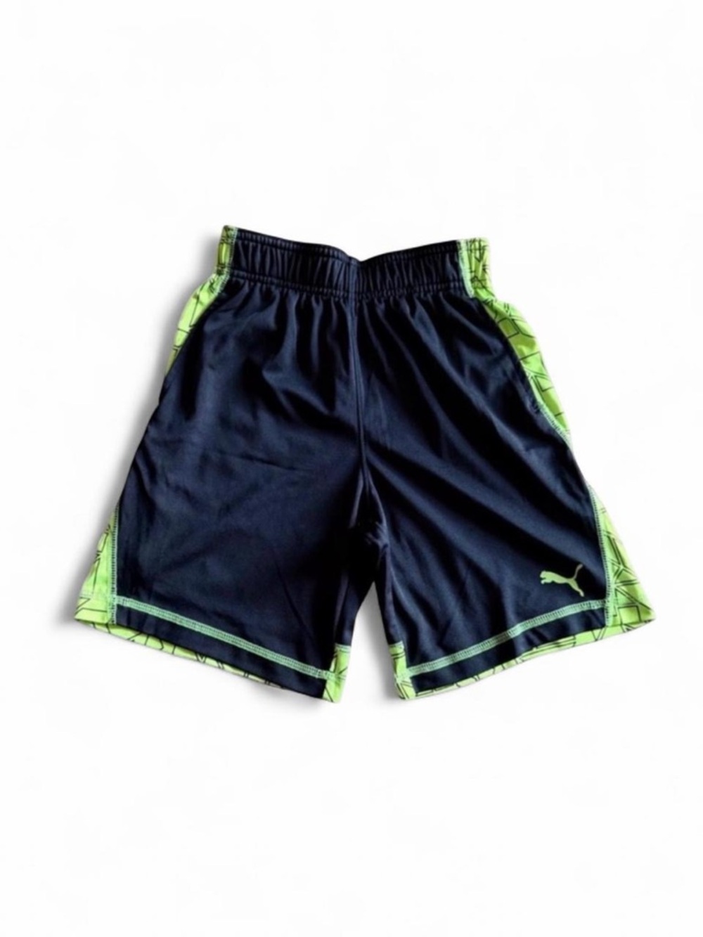 Puma Boys Athletic Shorts Navy Neon Green XS